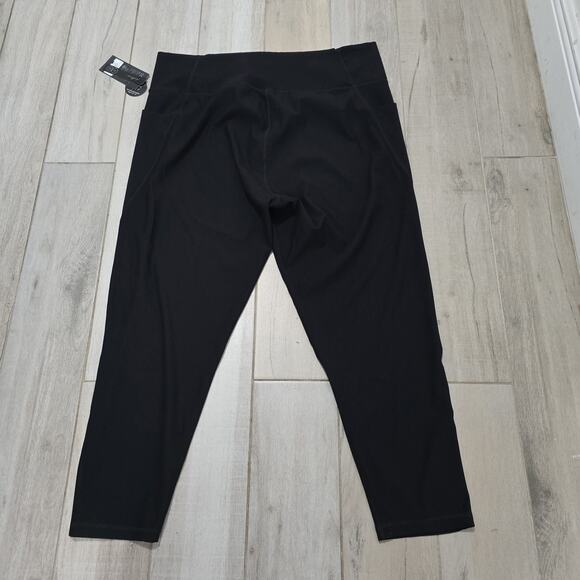 Kinesis Black Ribbed High Rise Leggings 3X Plus Size Ankle Length Stretch Pants - Picture 1 of 9